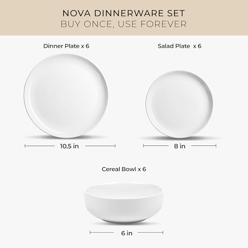 Image of Zulay Kitchen Nova Porcelain Dinnerware Set, Service For 6 - Chip & Scratch Resistant White Plates And Bowls Sets - Microwave & Dishwasher Safe - White