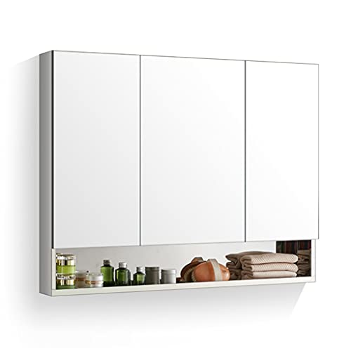 Cabinet de Miroir de Salle de Bain 100cm, Armoire de médecine en Acier Inoxydable 304, armoires murales de Cuisine, casiers Multicouches (Color : Silver, Size : 100 *...