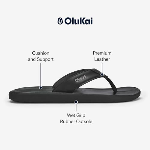 Image of OLUKAI Pili Men's Leather Sandals, Sleek & Versatile Design, Comfortable & Waterproof Straps, Arch Support & Everyday Wear