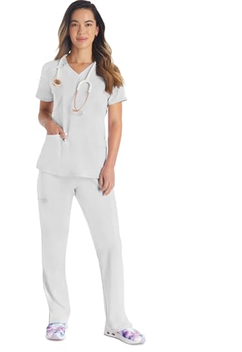 Dickies EDS Essentials Scrubs, V-Neck Womens Tops with Four-Way Stretch and Moisture Wicking DK615, S, White - image 7