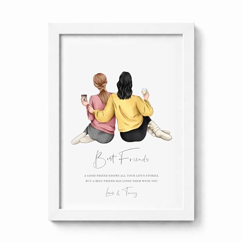 Personalised Best Friends Print - Custom Portrait Wall Art Prints - Gift For Best Friend, Picture For Best Friends | A5, A4, A3 Printed & Framed