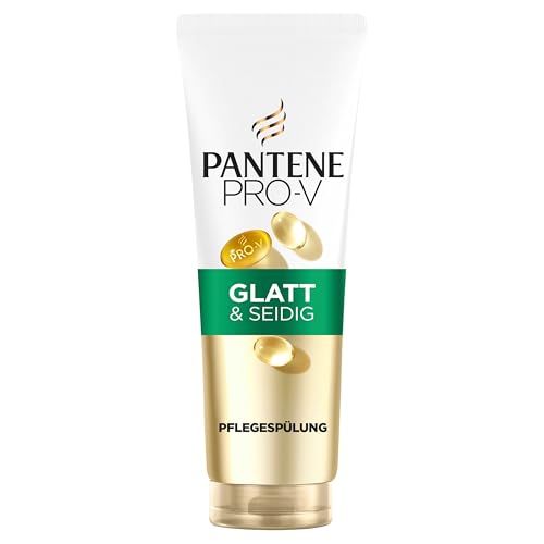 Pantene Pro-V Glatt & Seidig Pflegespülung 350ml für Krauses, Stumpfes Haar. Tägliche Spülung. Mit Pro-Vitamin B5 und Nährstoff-Formel. Ohne Mineralöle und Farbstoffe. Active Nutri-Plex-Technologie