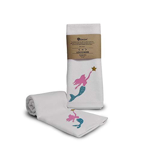 Ebsem Marine & Sea Life Hand Dish Towel 2 Pieces Set Premium Quality Turkish Towels Super Soft, Plush And Highly Absorbent Bath Hammam Gym Nautical Yacht Boat (White, Mermaid) #TOP5