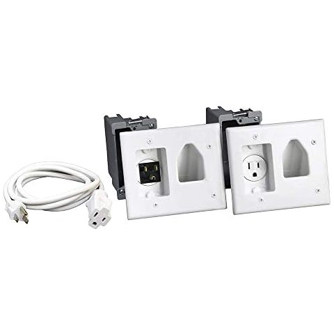 DataComm Electronics, Inc. 45-0023-WH Recessed Pro-Power Kit with Straight Blade Inlet - White, 2 gang with Power Kit Cover