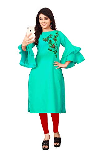 Image of OM SAI LATEST CREATION Slub-Rayon 3 /4 Sleeve Printed A-Line Kurti for Women