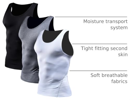 Image of NELEUS Men's 3 Pack Athletic Compression Under Base Layer Sport Tank Top