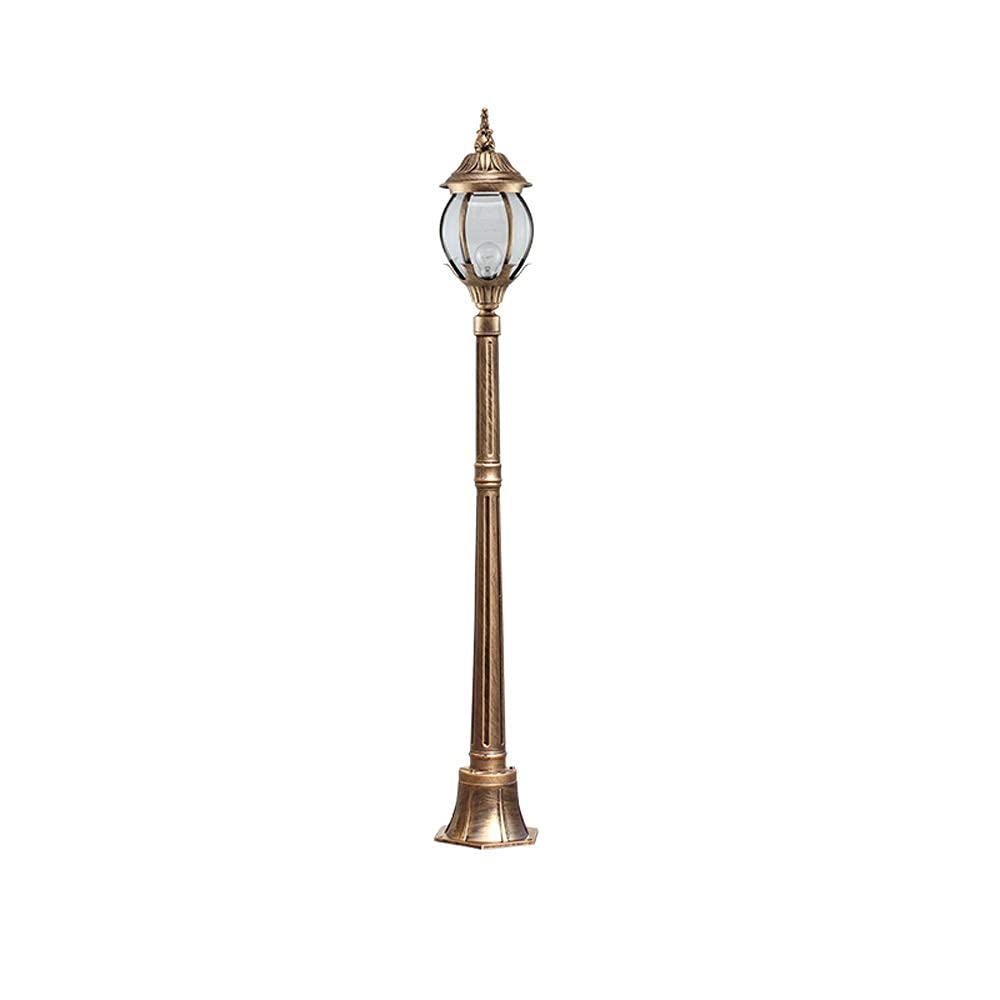 QUSYZD Lamp Post Lights Outdoor, Pillar Light E27 Outdoor Ip54 Waterproof Garden Lawn Glass Lantern European Vintage Street High Pole Die-Cast Aluminum Post Light Path Courtyar,Brass-Height 1.4m