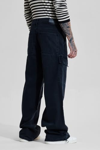 Image of SNITCH Men Cargo Pants | Loose Fit Mid Rise with Adjustable Drawstring Hem & Utility Pockets | 100% Cotton Twill Fabric for Casual & Streetwear Styling