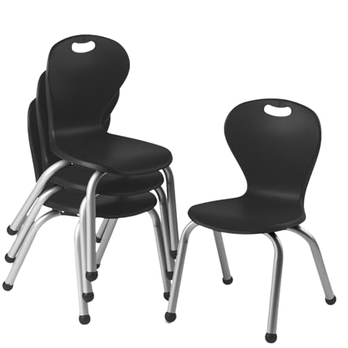 School Student Stack Classroom Chair - Choose 12' 14' 16' 18' Seat Height - Ergonomic Molded Seat Shell with Robust Riveted Frame - for Class Rooms in Home Learning of Office - Pack of 4 Chairs