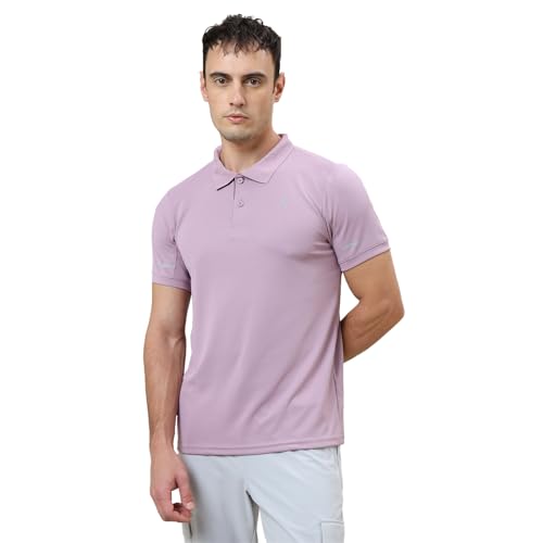 Image of TECHNOSPORT Men's Solid Slim Fit Polo Collar T-Shirt TECHNOCOOL+ Half Sleeve Button Polyester for Gym Running Workout UPF50+ Anti Odour