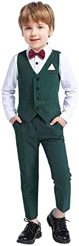 Angelwilla Toddler Boys Suit Dress Shirt and Bowtie Set, Kids Wedding Suits Vest and Pants Formal Outfits Green White