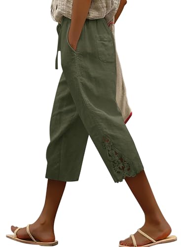 Image of CHICZONE Womens Capri Summer Pants Elastic Waist Trendy Casual Drawstring Trousers with Pockets