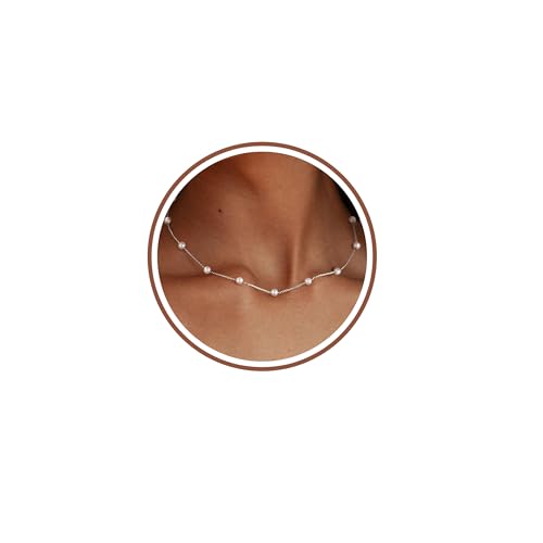 ZHESHY Collar De Perlas Para Mujer en Oro 14k y Cadena De Plata   Colgantes Gargantilla Regalo Bodas Novias Dama De Honor Niña Joyería Antialérgica Ajustable 4mm 8mm