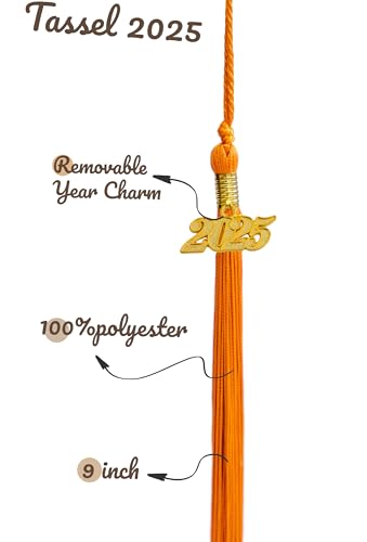 Image of Graduation Single Color Tassel with Date Drop 2025(Orange Tassel,Gold Charm)