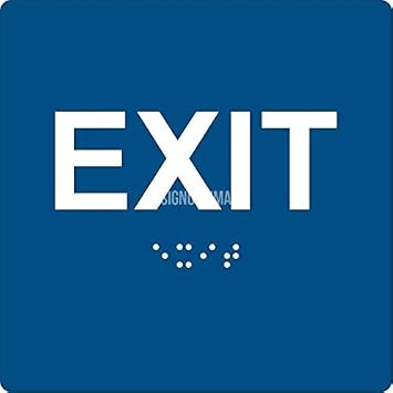 ADA Compliant EXIT Sign with Braille, 6"x6" Blue/White
