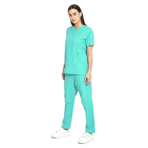 Image of IS IndoSurgicals Faux Wrap Scrub Suits for Doctors Women OT Dress (S, Sea Green)