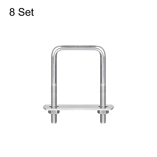 Image of uxcell Square U-Bolts, 8 Sets 42mm(1.65 inch) Inner Width 80mm Length M6 304 Stainless Steel U Clamp Bolt with Nuts and Plates, for Boat Trailer