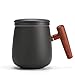 Porcelanowy Kubek Do Herbaty Z Infuzorem I Pokrywką, Drewniany Uchwyt, 15 Uncji, Geometryczna Kubek Herbaty Do Herbaty, Miłośnik Herbaty, Prezent, Dom, Biuro (Color : Black)