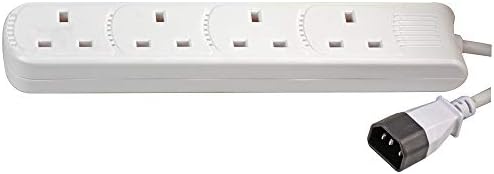 Pro Elec PEL01207 IEC C14 Plug to 4-Gang mains Extension Lead, White, 1 m