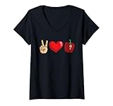 Mujer Paz Amor Jardinería Pimienta Cultivo de hortalizas Granjero Jardín Camiseta Cuello V