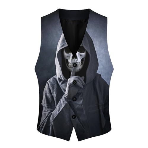 Grim Reaper Showing Hush Sign Men's Suit Vest Slim Fit V-Ncek Waistcoat Business Casual Vest4