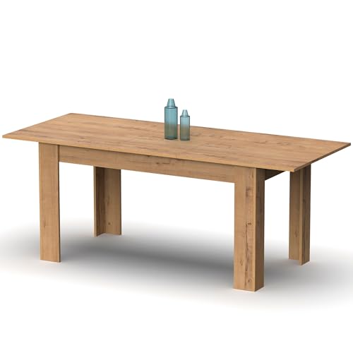 briebe Ausziehbarer Esstisch, Wohnzimmer oder Küche für 6 bis 10 Personen, 140 – 195 x 77 x 80 cm (geschlossen Breite – geöffnet x Höhe x Tiefe), modernes Design, Opal Eiche Gold