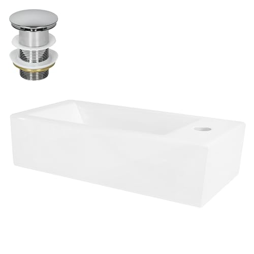 ML-Design Waschbecken Keramik Weiß 51x25x13 cm mit Ablaufgarnitur Silber, Klein, Eckig,...