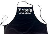 ShirtShop-Saar Leipzig mit Leib und Seele; Städte Schürze (Latzschürze - Grillen, Kochen, Berufsbekleidung, Kochschürze), schwarz