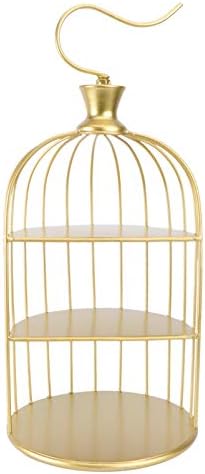 DOITOOL Three Layer Cake Stand Wrought Iron Bird Cage Shaped Food Fruit Candy Snack Server Tray Vanity Organizer Rack for Home Wedding Birthday Party 20cm