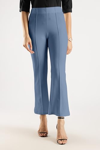 Image of SWADESI STUFF Women's Bell Bottom Trousers - High Waisted Wide Leg Palazzo Pants | Stretchy Cotton Blend Retro Pants for Casual, Office, Party