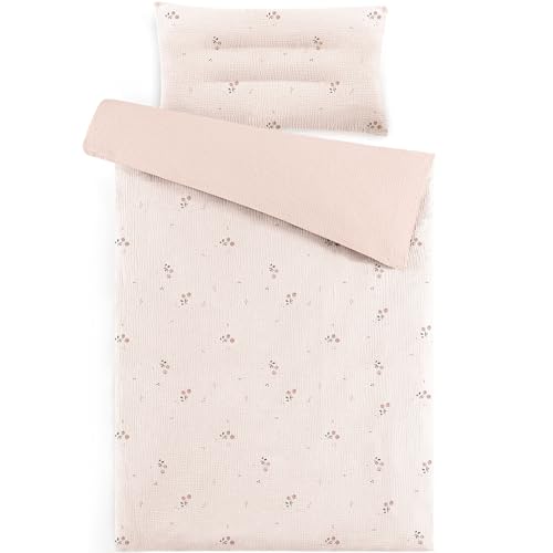 Susurration Musselin Kinderbettwäsche 100x135 Kissenbezug 40x60 cm aus Leicht und Komfortabel Bettwäsche Set für Baby Kinder(Orangenblüte)