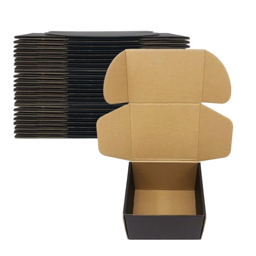 Livejun 24 Pack 6x5x4 Inches Shipping Boxes，Black 3 Layers Corrugated Cardboard Box, Mailer Boxes for Packaging Small Business Mailing Gifts Digest Giving Products Wrap Boxes with Lids (6''x5''x4'')