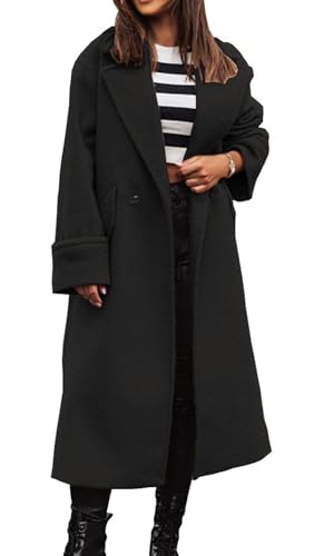 CHARTOU Women Pea Coat Lapel Collar Winter Long Trench Coat Warm Wool Blend Overcoat