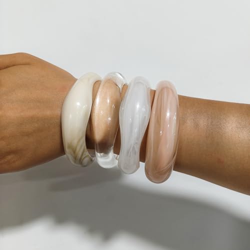 CJIAYUJEW Acrylic Chunky Bangle Bracelets for Women Irregular Geometry Resin Bracelet Set Geometric Brown Cuff Wide Wristband Bracelet colorful Statement Thick Acetate Jewelry Set4