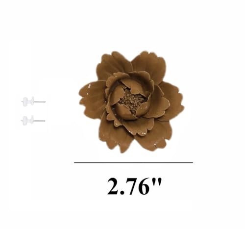Image of Brown,Peony, 2.76 inch,Ceramic Flower Wall Art Decor, Artificial Flower Wall Sculpture,Handmade Ceramic Flowers for Home,Hallway,Living Room, Kitchen,Bathroom