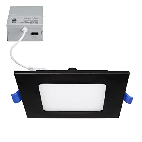 Maxxima 4 In. Square Ultra Thin Recessed Led Downlight, 700 Lumens, Black Trim, 5 Cct Color Selectable 2700K/3000K/3500K/4000K/5000K, Canless Ic Rated, Slim, Dimmable, J-Box Include #TOP9