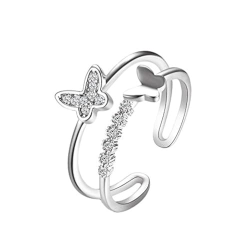 Bague papillon ajustable femme bague cristal argent et or rose tendance