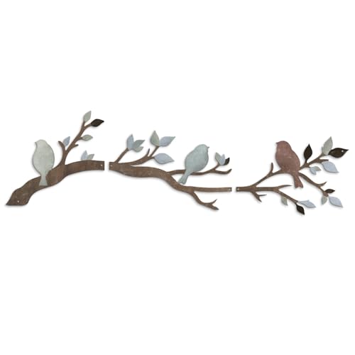 Putuo Decor Birds Branch Metal Wall Art Set Rustic Botanical Wall Decor Songbirds Leaves Neutral Nature Artwork for Living Room, Bedroom, Hallway, Entryway