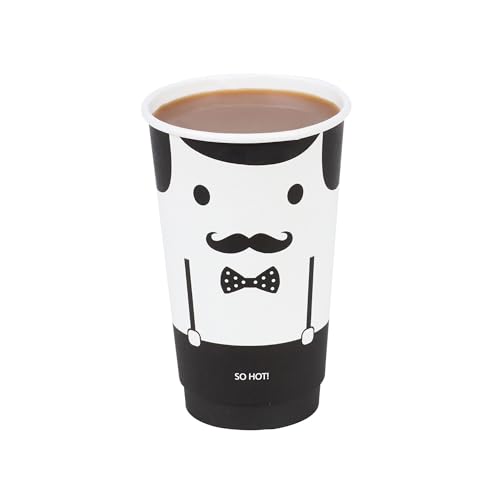 Image of Restaurantware 16 Ounce Paper Cups, Pack of 500 Monsieur Design Disposable Cups - Leakproof, Durable, Black and White Paper Insulated Hot Cups, with Matching Lids Available for Purchase Separately