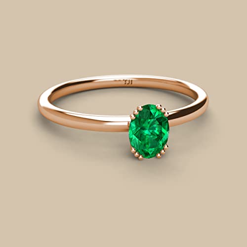 Oval Cut Emerald 3/4 ctw Women Solitaire Engagement Ring 18K Gold3