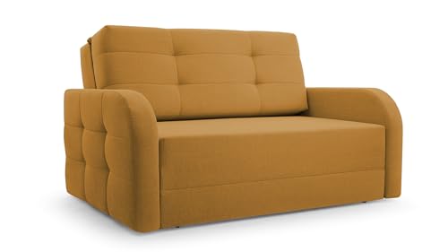 MOEBLO Kindersofa Porto 120 – Schlafsessel Sofa Sessel Jugendsofa Schlafsofa 2-Sitzer Gästebett mit Schlaffunktion und Bettkasten Gelb (BRAGI 68)