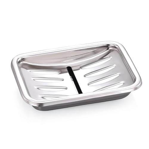 Image of Expresso Soap Dish Holder Stainless Steel Soap Tray with Drain for Bathroom, Shower, and Kitchen Sink (Rectangle-N)