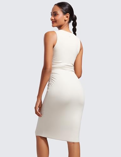 CRZ YOGA Womens Butterluxe Summer Sleeveless Midi Dresses Casual Work Cocktail Party Ruched Pencil Bodycon