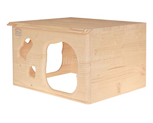 Resch Nr18 Kaninchenhöhle naturbelassenes Massivholz aus Fichte /großes Haus mit zwei Eingängen im Höhlen-Design / 40x31x23 LxBxH