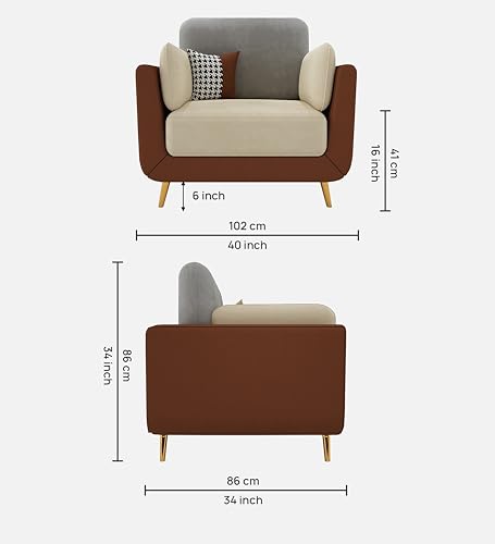 Image of Black Wood Modern Montez Luxurious Velvet 1 Seater Sofa for Bedroom, Living Room, Dining Room, Drawing Room, Home Office in Bug Resistant Wood (Brown & Beige, 1 Seater)