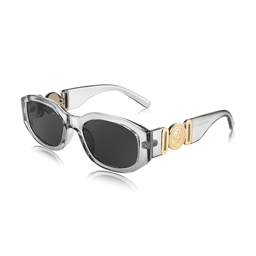 Image of FEISEDY Retro Trendy Rectangle Sunglasses Women Men Narrow Shades B2322 | |Vintage Shades |UV400 Protection |Blocks Glare |Women & Men |Comes With A Storage Case