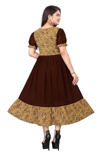 Image of eightone Floral Printed Cotton Frock for Women | Fit and Flare Midi One Piece Dress | Casual Western Dress for Women