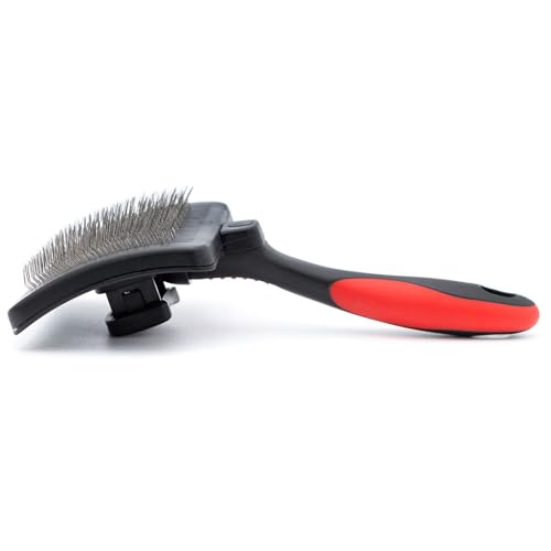 Image of Jeffers Pet Self-Cleaning Slicker Brush for Dogs & Cats - Self Cleaning Button, Removes Tangles & Loose Hair, Non Slip Handle for Easy Grooming, Go To Gift for Pet Owners - Black, Red - Large