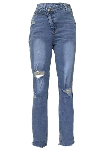 Vaceky Women Cuffed Ripped Jeans Y2K Distressed Ripped Skinny Stretchy Denim Pant4