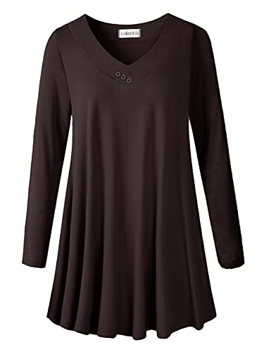 LARACE Women Plus Size Tunic Tops Long Sleeve Shirts (DeepCoffee, 3X)